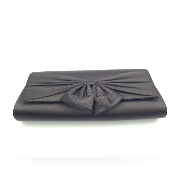 Vintage Le Château Black Satin Evening Clutch Bag w Bow | Formal Prom Wedding - Picture 8 of 16